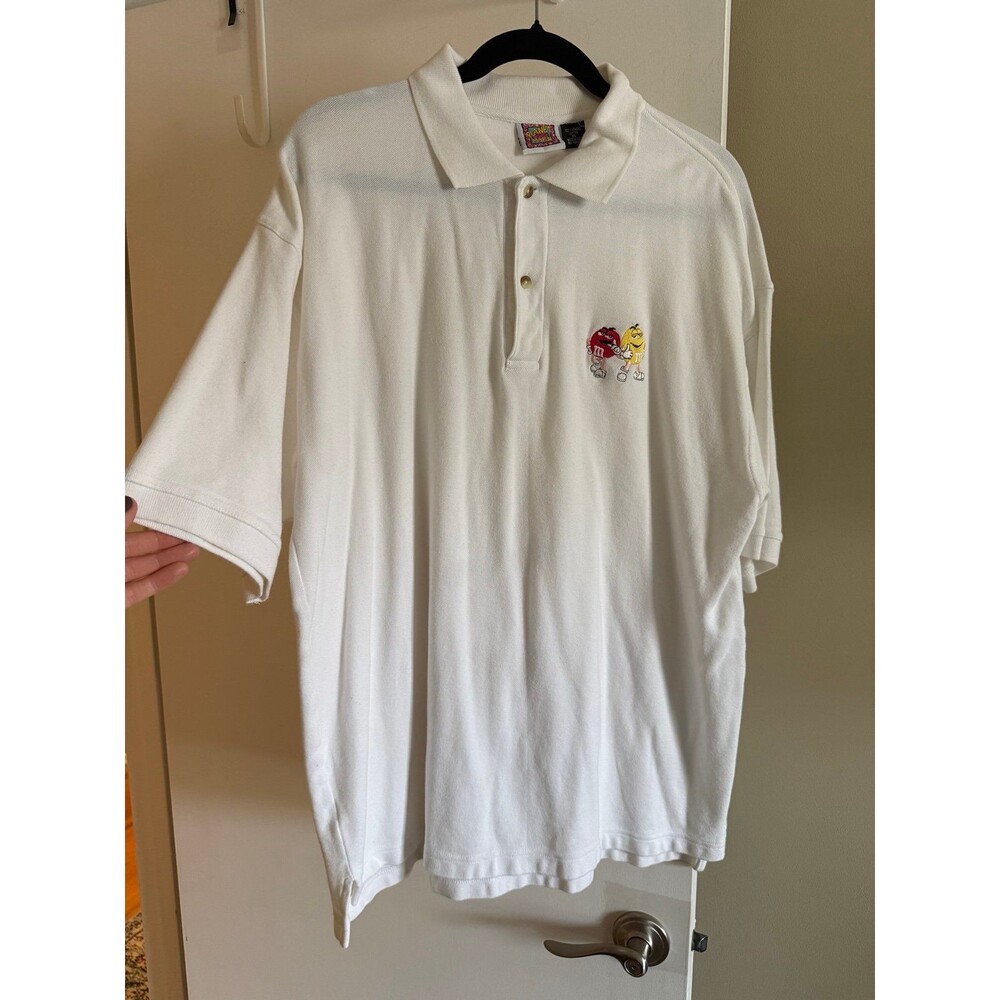Planet Mars M&M's Vintage Polo Shirt White Y2K Retro Candy Graphic XL